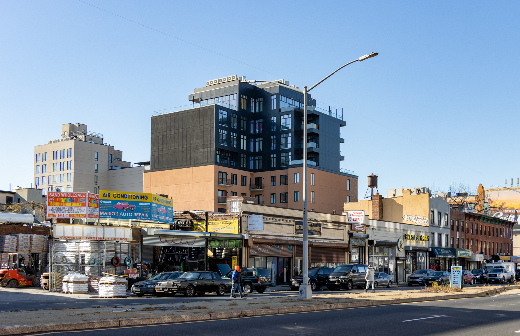 low scale buildings on atlantic avenue between classon and grand