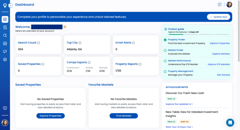 A screenshot of Mashvisor's dashboard